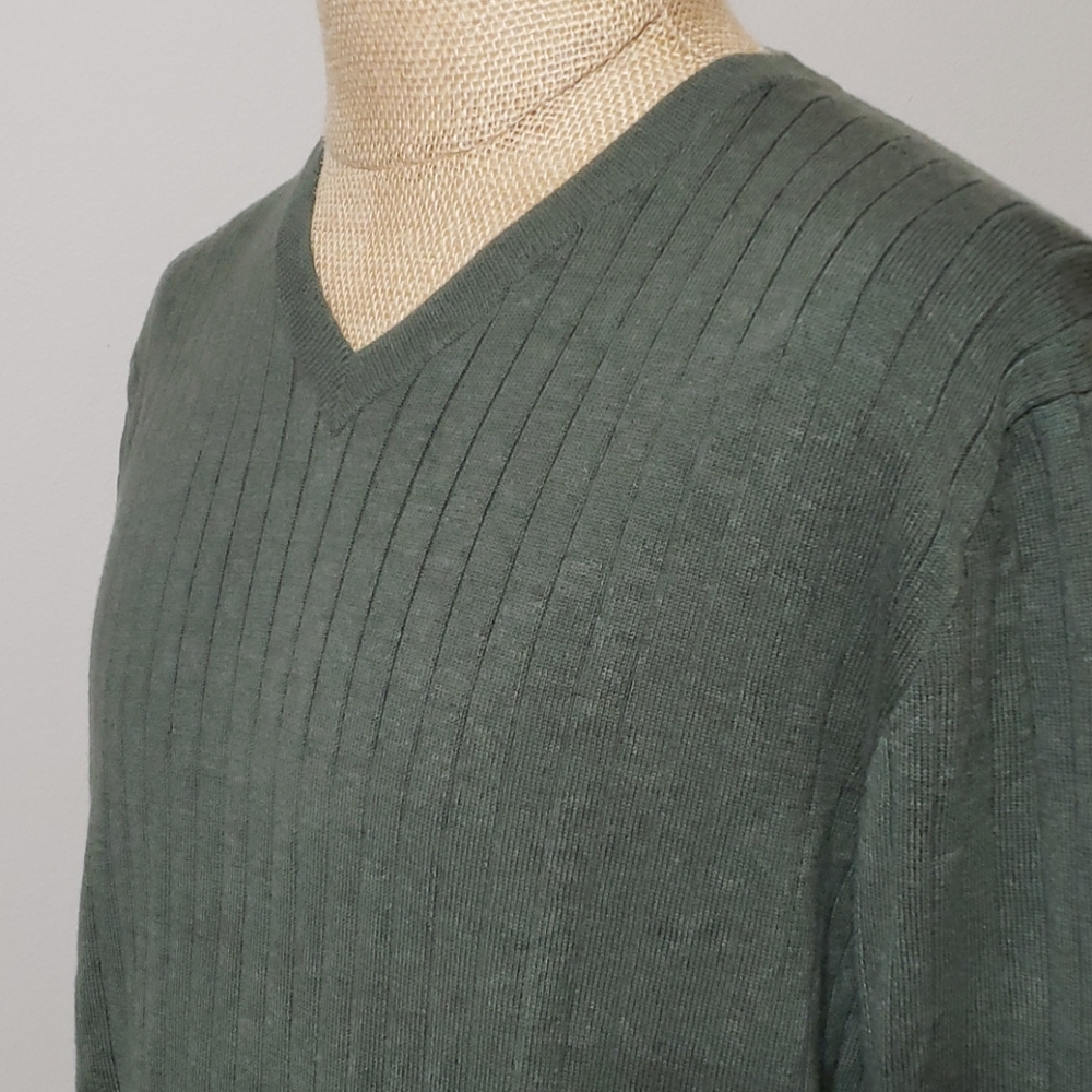 J.crew factory olive green ribbed sweater vneck - Picture 1 of 5